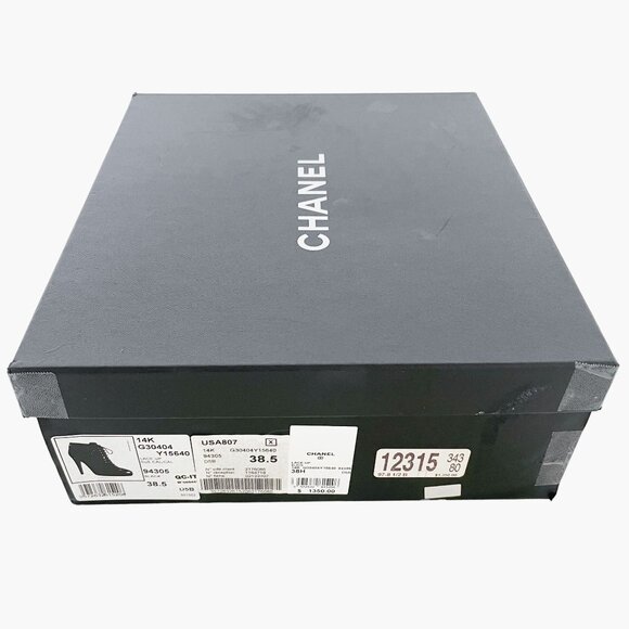 Chanel Lace Up CC Booties EU 38.5 US 7.5-8 Black Cap Toe High Heel Ankle Boot - Picture 15 of 15